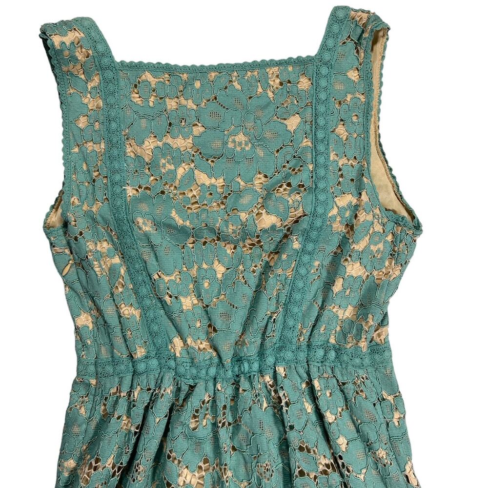 Chelsea & Violet Teal Lace Dress Nude Lined Sleeveless Square Neck Fit Flare XS - Picture 5 of 16